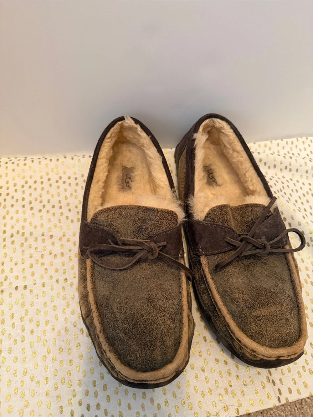 UGG Brown Suede Shearling-Lined Moccasin Loafers